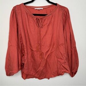 Women's Melograno Rico Rust Coral Orange Boho Blouse